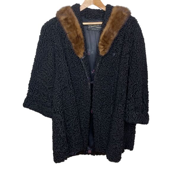 Vintage Persian lamb fur swing coat mink collar Pauline's Fashions Buffalo - Picture 1 of 8